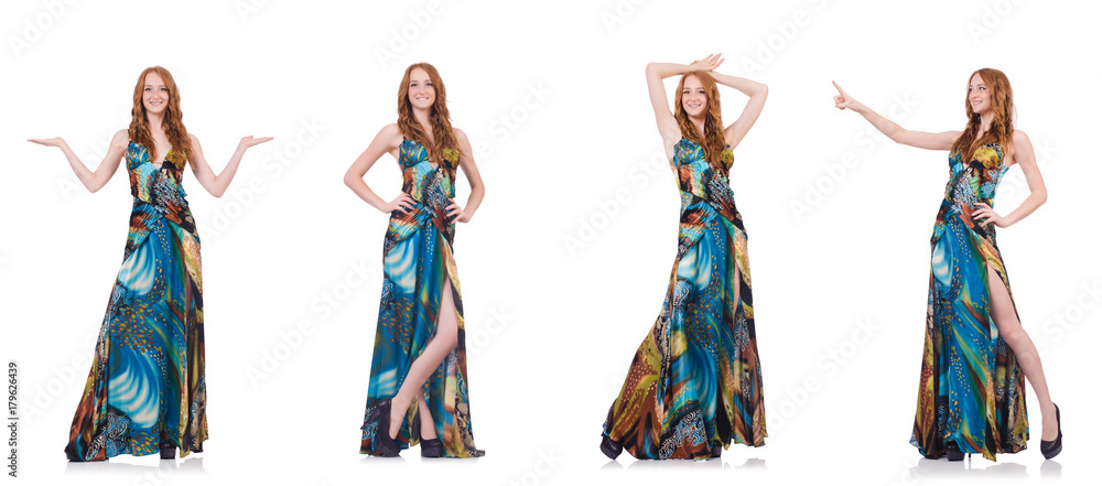 Model in nice dress isolated on white