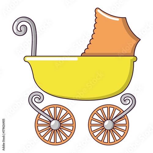 Baby carriage vintage icon, cartoon style