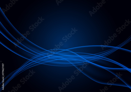 Transparent wavy blue lines on black background vector