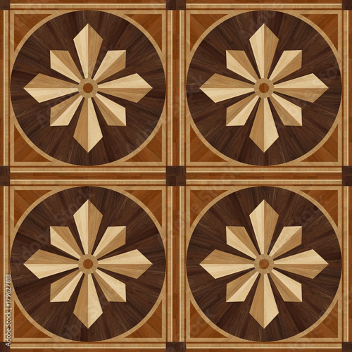 Medallion design parquet floor, wooden texture for 3D interior