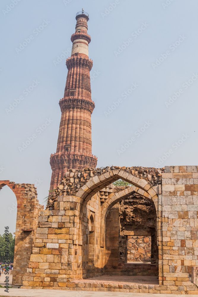 Qutub Minar minaret in Delhi, India.