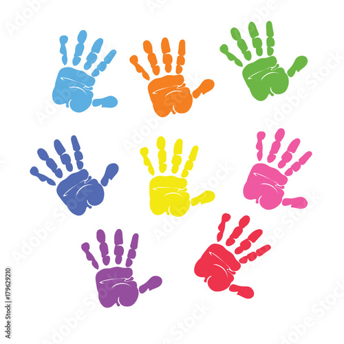 Set of colorful hand prints isolated on white background. vector photo