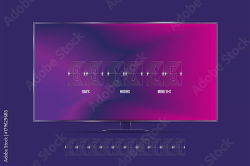 Transparent countdown timer and clock counter on the TV screen and with a set of numbers. Flat vector illustration EPS 10