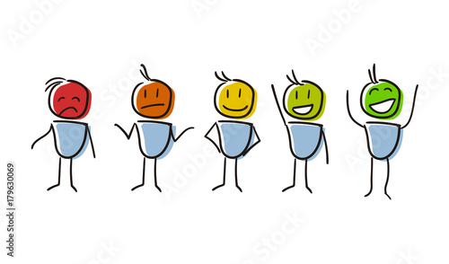 Set of characters conceptualizing Survey Assessment Analysis Feedback Appraisal with different feelings and colors. Vector file eps10