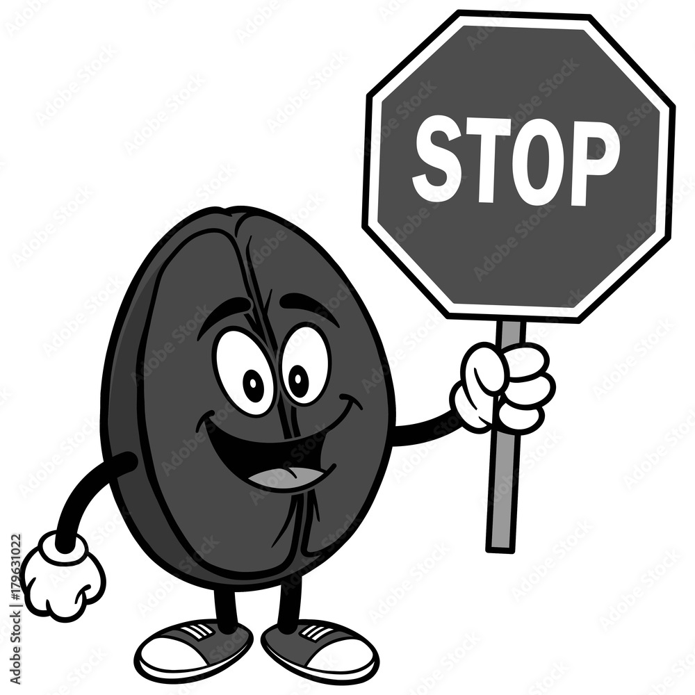 Coffee Bean with Stop Sign Illustration Coffee Bean with Stop Sign Illustration