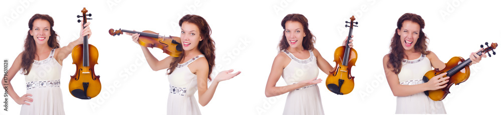 Woman playing violin isolated on white background Woman playing violin isolated on white background