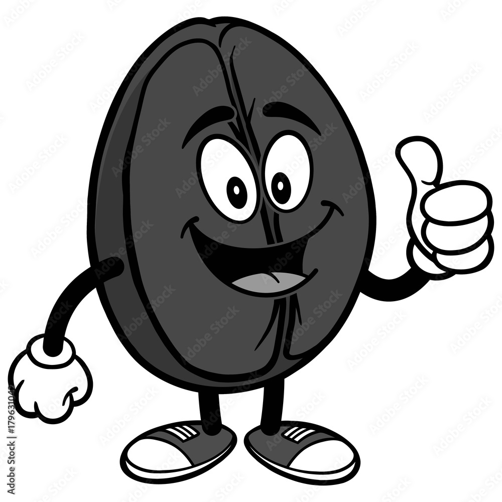 Coffee Bean with Thumbs Up Illustration Coffee Bean with Thumbs Up Illustration