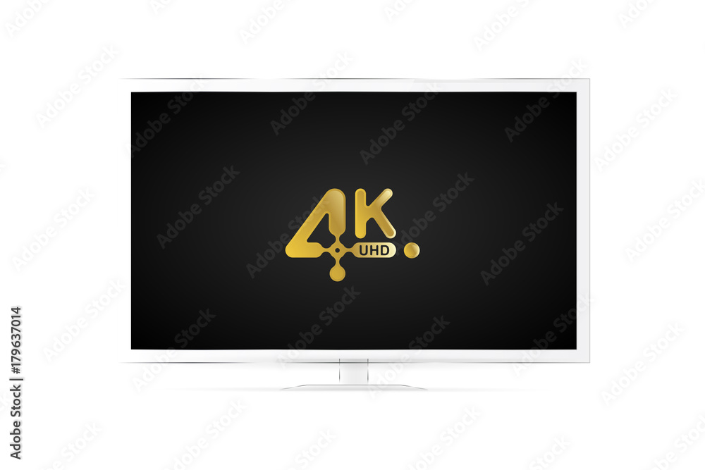 4K UHD Realistic TV screen in modern style on white background. Flat vector illustration EPS 10 4K UHD Realistic TV screen in modern style on white background. Flat vector illustration EPS 10