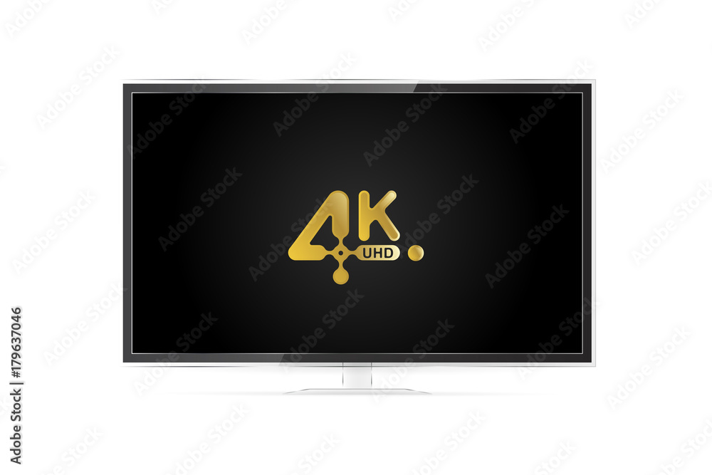 4K UHD Realistic TV screen in modern style on white background. Flat vector illustration EPS 10 4K UHD Realistic TV screen in modern style on white background. Flat vector illustration EPS 10