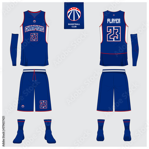 Basketball uniform template design. Tank top t-shirt mockup for basketball club. Front view and back view sport jersey. Vector Illustration.