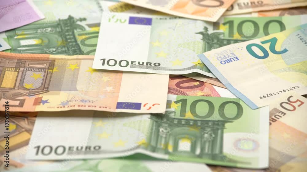 4K Dolly sliding shot euros bills of different values. Euro bill of twenty, fifty, one, two, five hundred. Cash banknotes money background. Good earnings. Issuing the salary. Credit percent-Dan 4K Dolly sliding shot euros bills of different values. Euro bill of twenty, fifty, one, two, five hundred. Cash banknotes money background. Good earnings. Issuing the salary. Credit percent-Dan