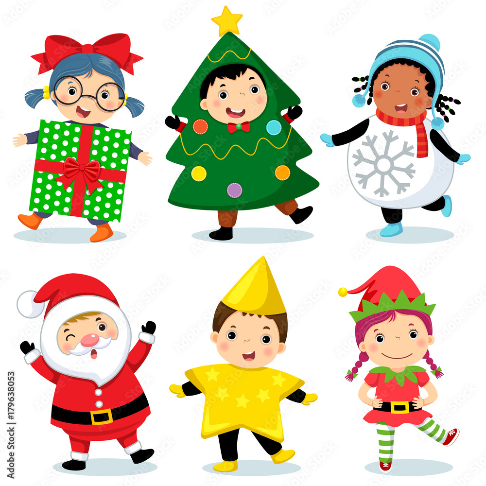 Cute kids wearing Christmas costumes