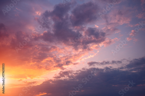 Dawn on a spring day and beautiful bright clouds.