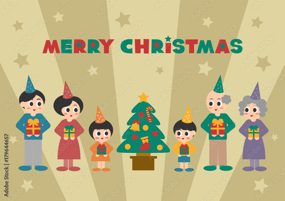 Obraz premium クリスマスのイラスト: プレゼントと家族