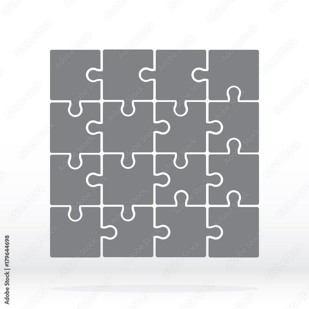 Simple icon puzzles in grey. Simple icon puzzle of the sixteen elements. Stock vector. Flat design.