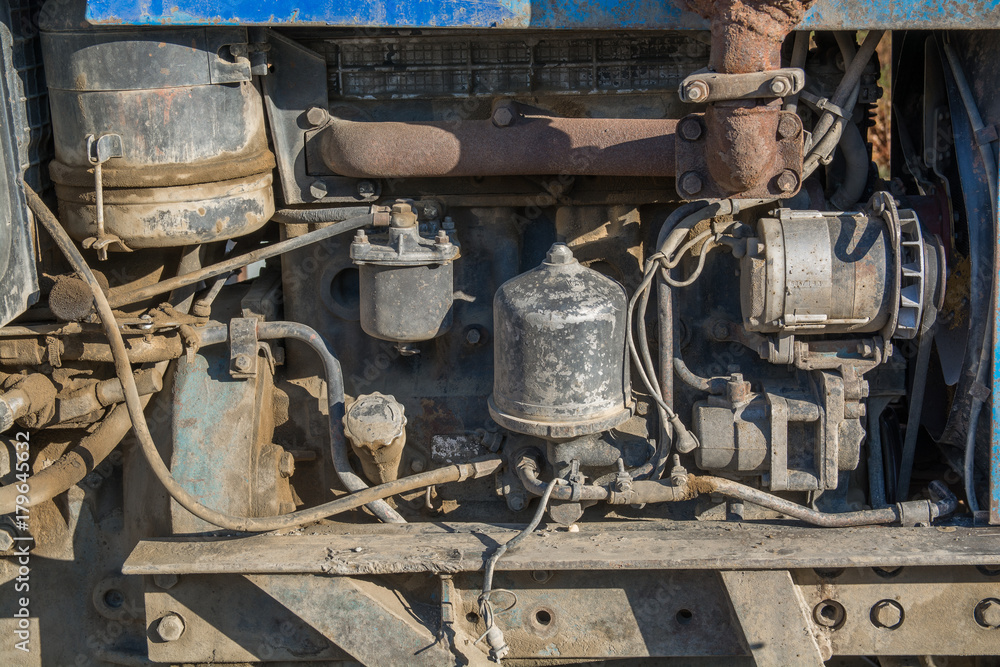 Detailed of an old tractor engine.