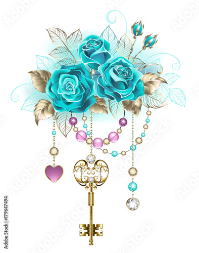 Turquoise roses with keys