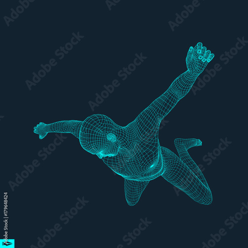 Man falling down. Jumping Man. 3D Model of Man. Human Body. Sport Symbol. Design Element. Vector Illustration.