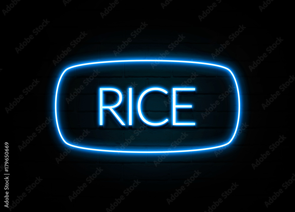 Rice - colorful Neon Sign on brickwall Rice - colorful Neon Sign on brickwall