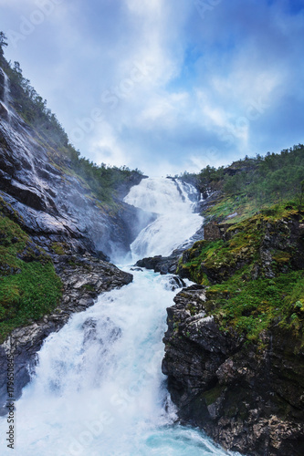 kjosfossen waterfall by the Flam to myrdal flamsbana railway line