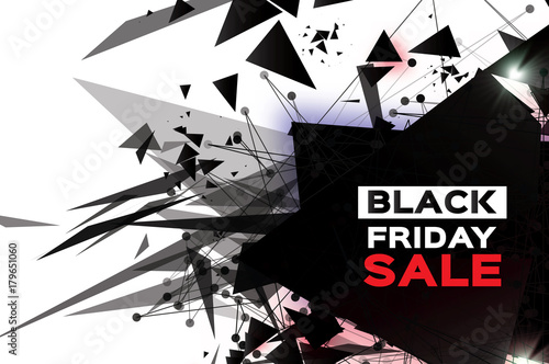 Black Friday Sale. Realistic fiery explosion. Big Sale. Discount. Trendy Geometric elemets and frame in paper cut style. For brochure, flyer. Simple geometry. White background. Vector