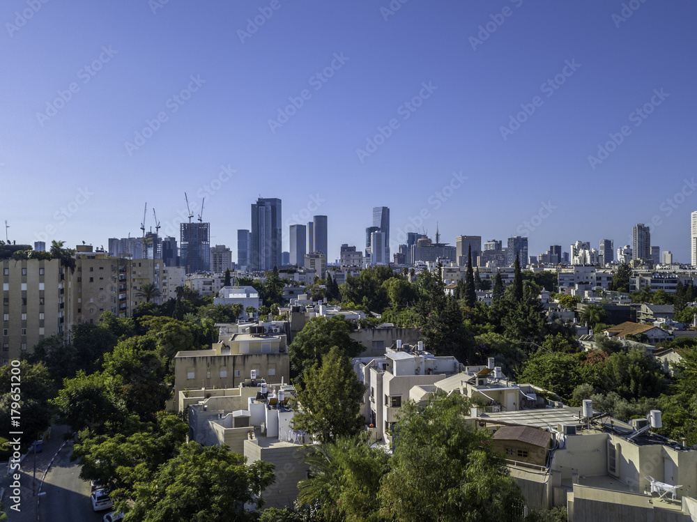 Park Tzameret akirov is a newly built residential neighborhood of Tel Aviv israel apartment buildings, surrounded by green space panoramic view Kikar Hamedina
