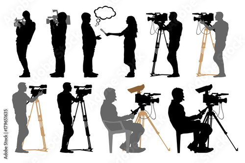 Cameraman with video camera, silhouette set