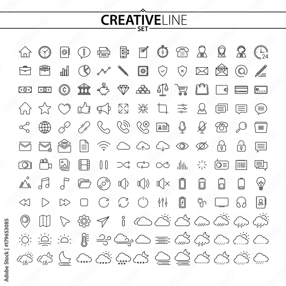 Universal outline icons set Universal outline icons set
