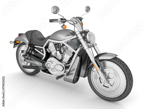 3d render isolated white background chrome-plated motorcycle.