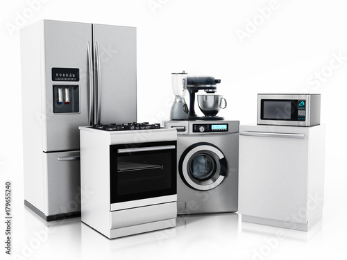 Household equipments isolated on white background. 3D illustration photo