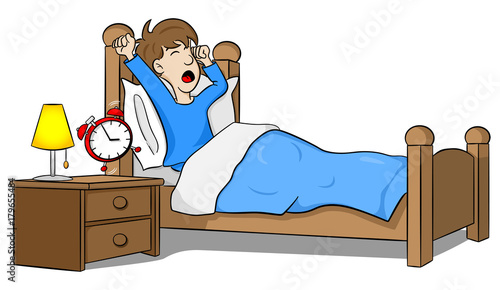 Mann wird am Morgen vom Wecker geweckt 