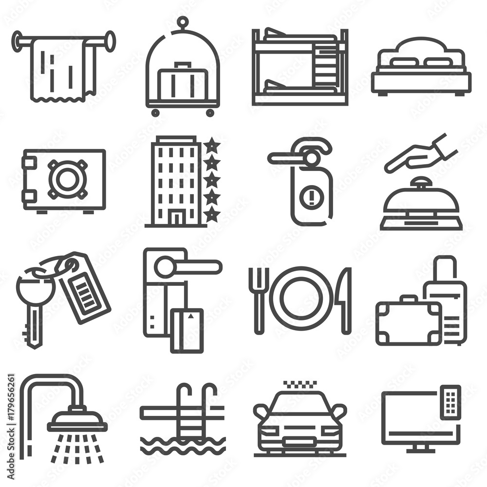 Vector outline web icon set - hotel services Vector outline web icon set - hotel services