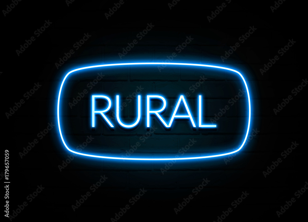 Rural - colorful Neon Sign on brickwall Rural - colorful Neon Sign on brickwall