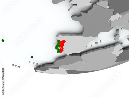 Portugal with flag on globe