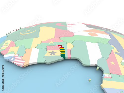 Flag of Togo on bright globe
