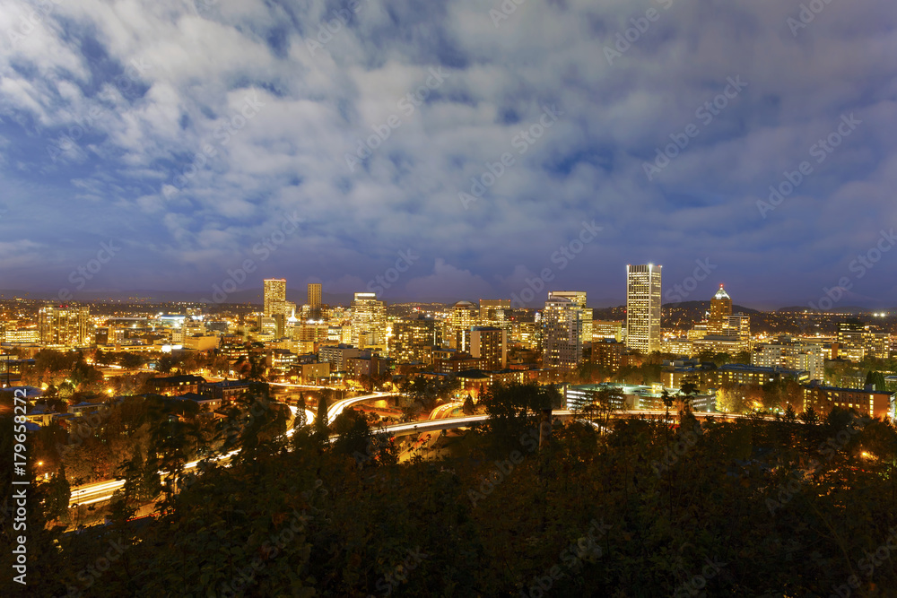 Portland OR Downtown Cityscape at Blue Hour USA America