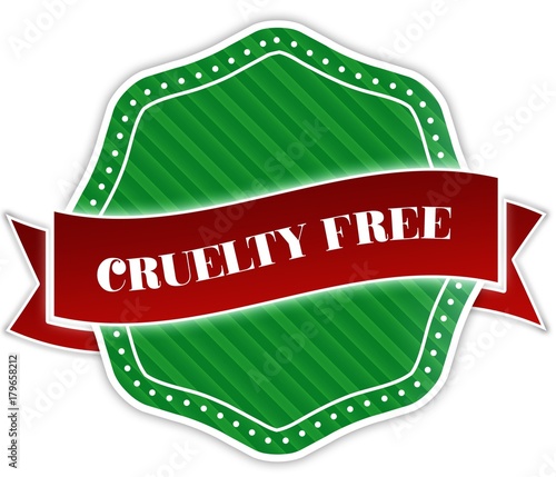 Green badge with CRUELTY FREE text on red ribbon.