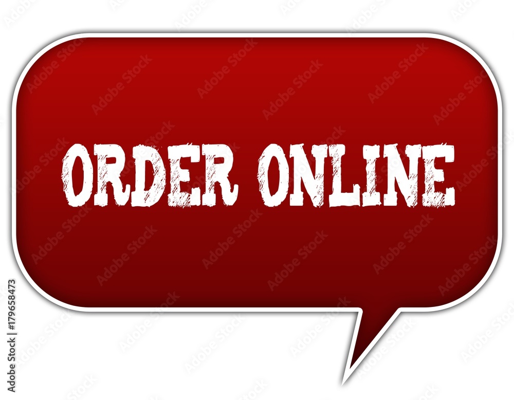 ORDER ONLINE on red speech bubble balloon. ORDER ONLINE on red speech bubble balloon.