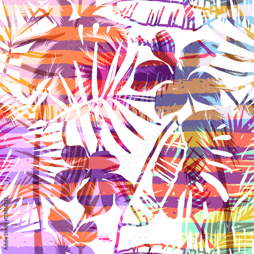 Seamless exotic pattern with tropical palm in bright color.