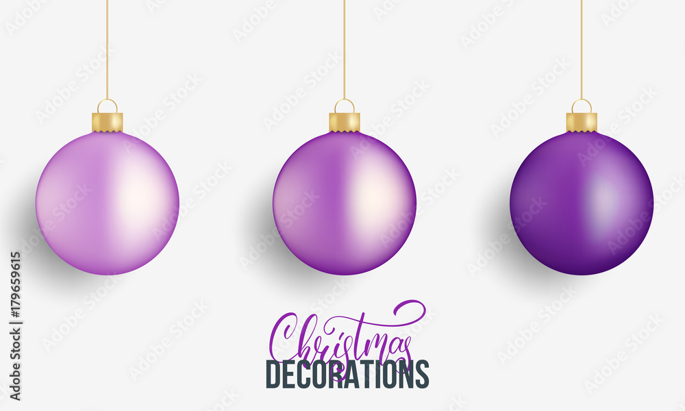 Christmas balls. Realistic winter holidays decorations. Glossy Christmas Balls