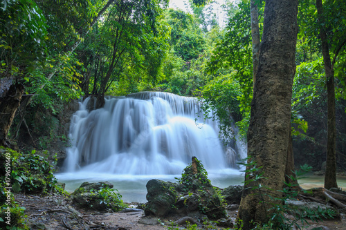 Beautiful Huai Mae Khamin waterfall in the rainy season   Kanchanaburi Province  Thailand.