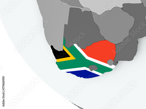 Flag of South Africa on political globe