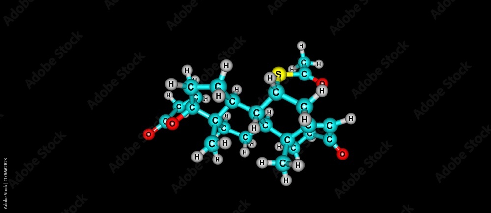 Spironolactone molecular structure isolated on black
