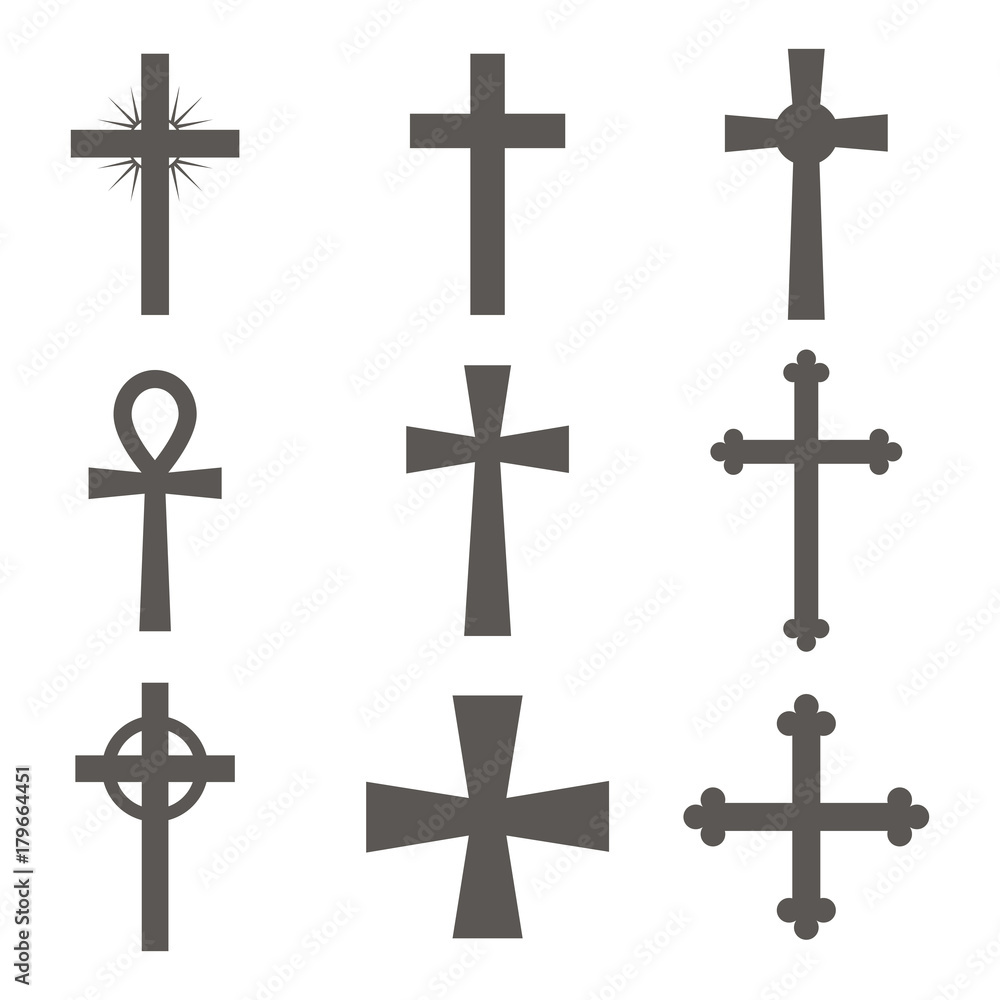 Set of Christian crosses icons. Vector illustration.