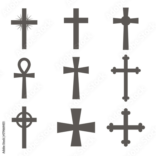 Set of Christian crosses icons. Vector illustration.
