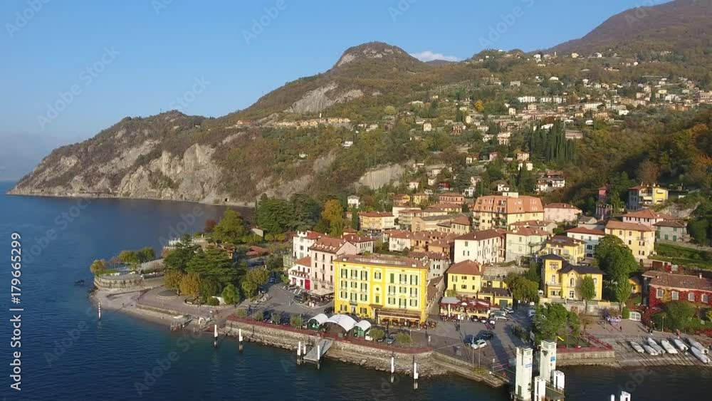 Port of Varenna, aerial view. Lake of Como in Italy Port of Varenna, aerial view. Lake of Como in Italy