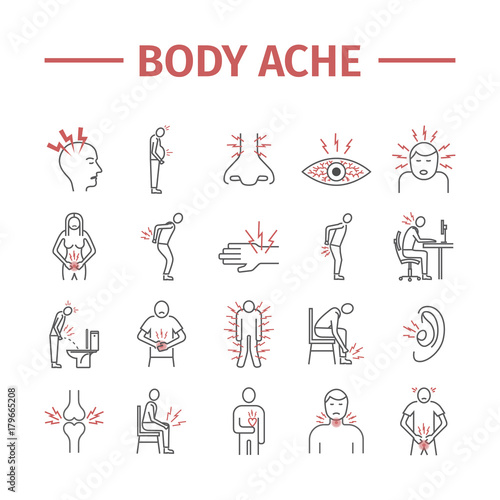 Body Pain and Injury line icons set. Vector illustration for websites. Medicine signs
