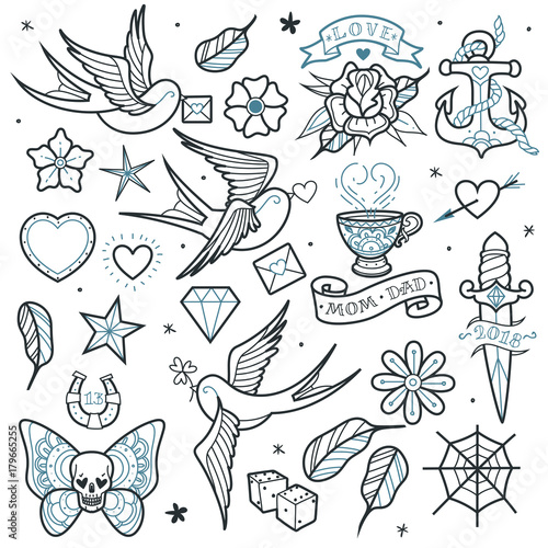 old school tattoo set