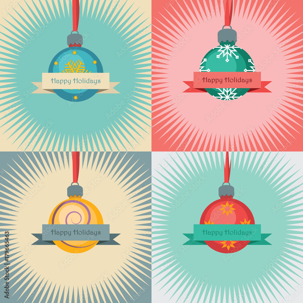 Collection of four simple Christmas greetings with baubles Collection of four simple Christmas greetings with baubles
