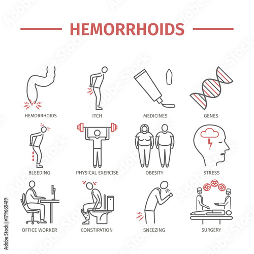 Hemorrhoids line icon Infographics. Vector signs for web graphics.